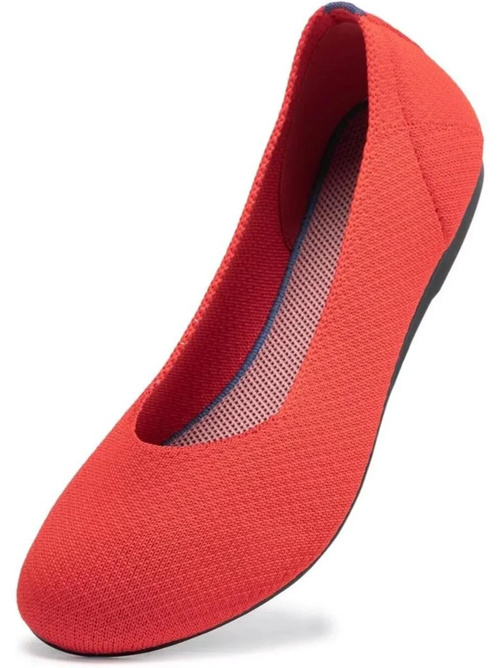 Women's Bright Red Round Toe Low Wedge Slip On Soft Ballerina Ballet Flat Shoes